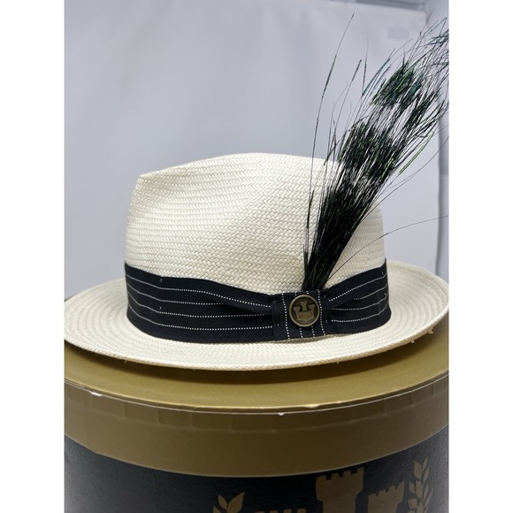 Genuine Goorin Bros Straw Fedora Size M Natural‎ With Feather EUC - Picture 2 of 8